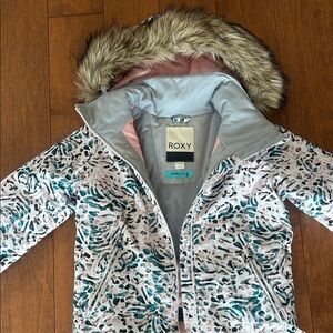 Roxy Kids' Patterned Puffer Jacket - Pink and Teal